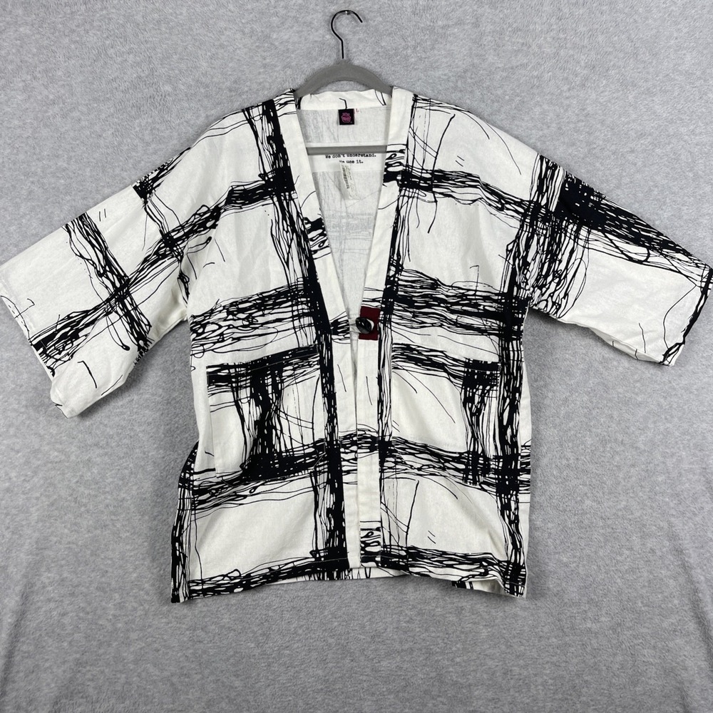 Cupcake International Cotton Kimono Jacket Womens L Abstract Artsy Lagenlook